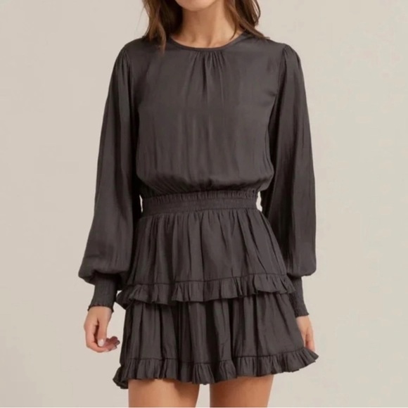 Modern Citizen Dresses & Skirts - Modern Citizen Tiered Ruffle Balloon Sleeve Gunmetal Gray Dress Size Medium